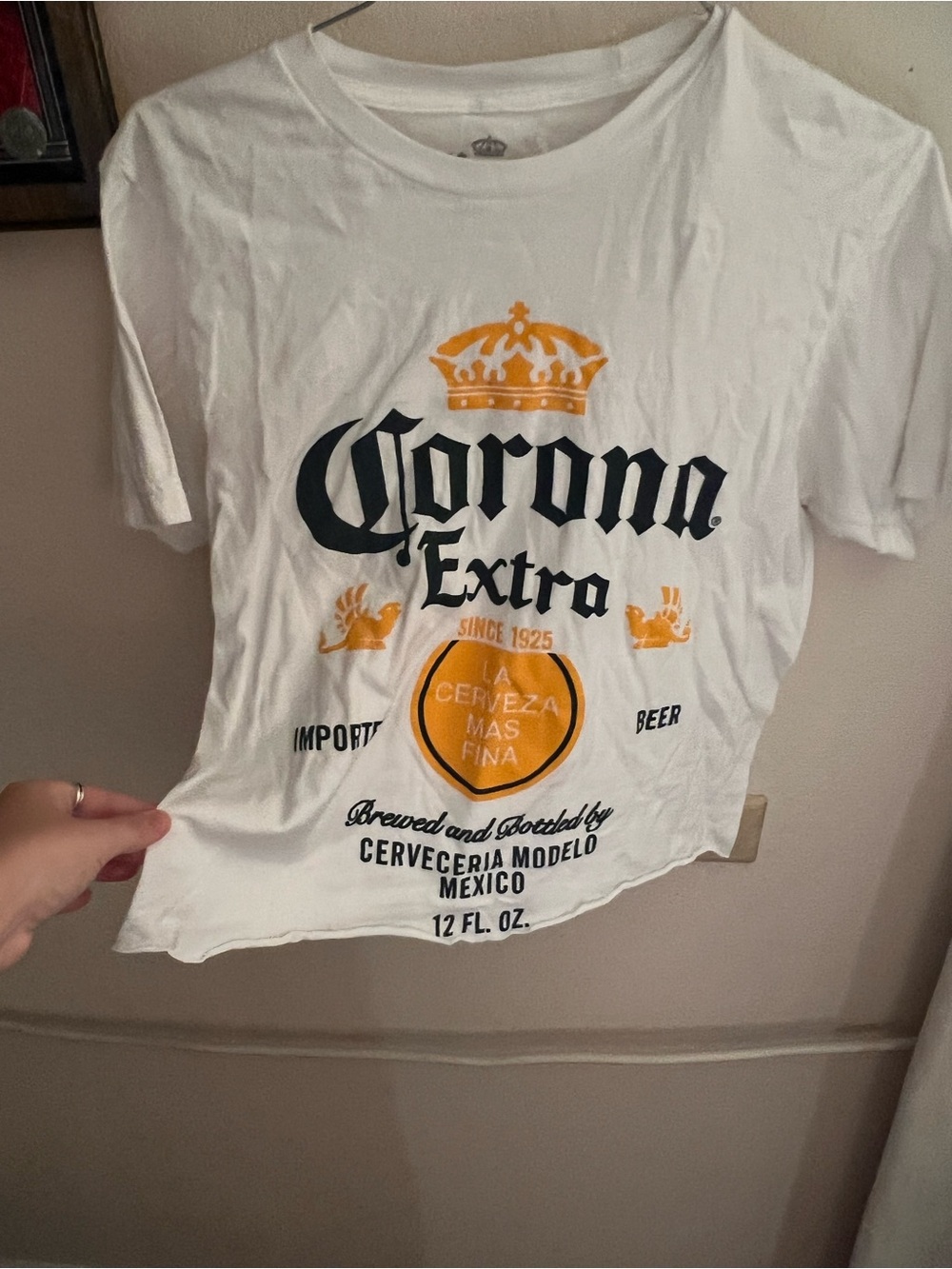 Corona White Crop Top with Yellow and Black Logo